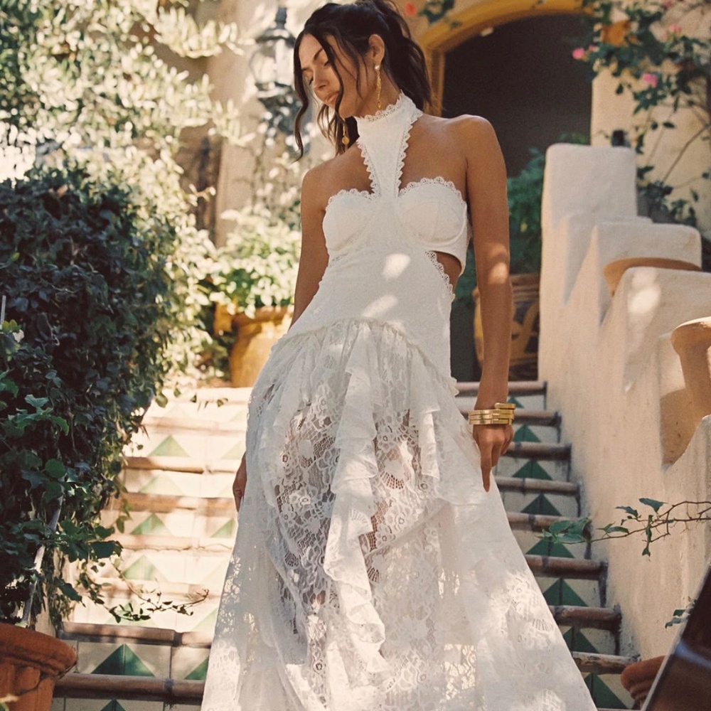 12th Tribe- Princesa White Lace Drop Waist Maxi Dress - XL